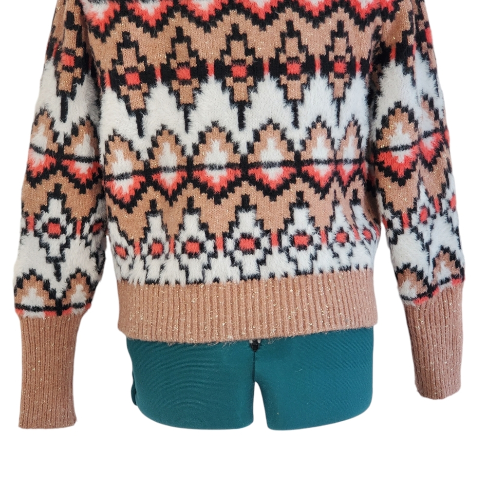 Ann Taylor Aztec Geometric Print Sweater Pink Nude Block Small Like New - Picture 12 of 15